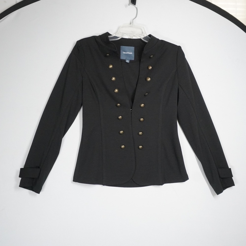ModCloth Black Military Blazer Jacket Brass Buttons Stand Collar Small Steampunk